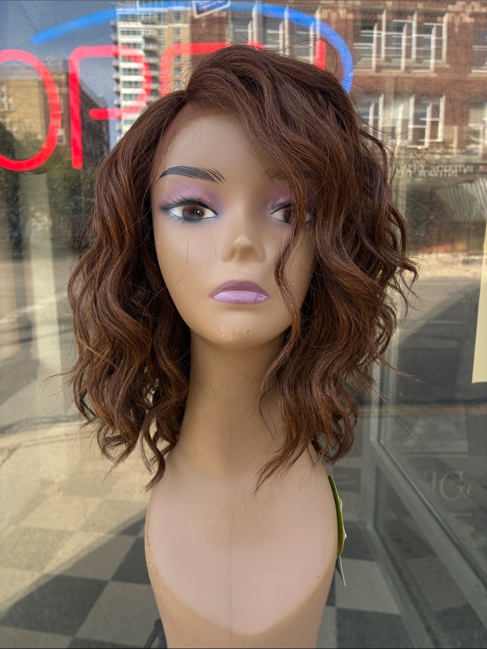 Brown Wavy Shoulder-Length Synthetic Wig for Women